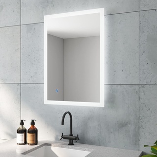 BOURGES-Serie Badspiegel mit indirekt Beleuchtung Hell Eckig 50x70 cm LED Badezimmerspiegel Günstig für Gäste WC Licht Spiegel Touch Schalter Dimmbar Memory-Funktion für Wandschalter Lichtschalter
