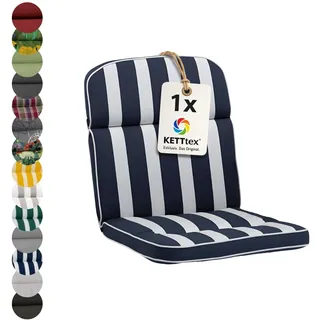 KETTtex EXKLUSIV Auflage Niederlehner Blau gestreift I Gartenstuhl Polster 100x50x7cm I KTH3 Sitzauflage weich & robust I atmungsaktive Stuhlauflage I UV-beständiges Sitzkissen I Dessin 8521