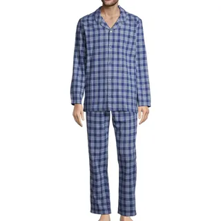 Seidensticker Herren Flanell Schlafanzug Pyjama Baumwolle | Set aus langer Hose und Oberteil mit langem Arm Oberteil mit Reverskragen und Knöpfen Hautfreundlich und atmungsaktiv - 54