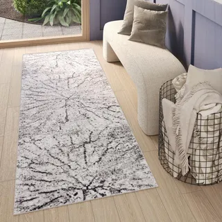 TAPISO Sky Teppichläufer Kurzflor Modern Beige Grau Meliert Verwischt Design Wohnzimmer Schlafzimmer 3D Optik Abstrakt ÖKOTEX 80 x 300 cm