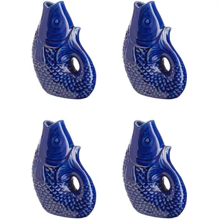 BUTLERS 4er-Set Mini-Vase 9x6x12 cm Steingut Dekovase - KOI - | Blau - kleine Gefäße für einzelne Blüten - Dekoration für Fensterbank & Sideboard - Tischvasen für Regal & Tischdeko