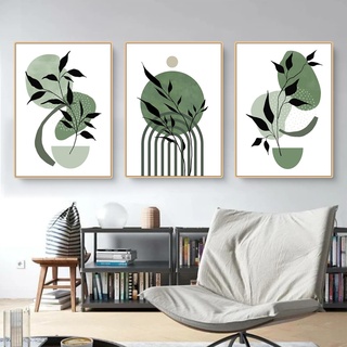 Martin Kench 3er Set Premium Poster, Abstrakt Grün Blätter Bilder, Modern Print Pflanzen Kunstposter, Wandbilder Deko für Wohnzimmer Schlafzimmer, Ohne Rahmen