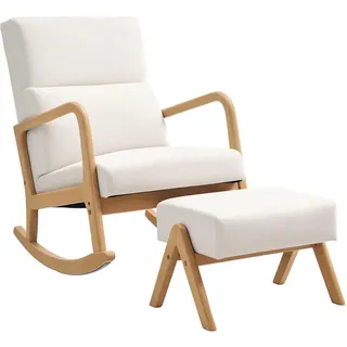 Homcom Schaukelstuhl mit Hocker Polyester 65 x 94,5 x 96 cm Cremeweiß
