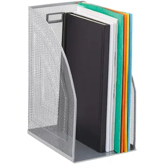 Relaxdays 4 x Stehsammler Metall, DIN A4, Stehordner breit, Mesh, Zeitschriftensammler Büro, HBT: 32 x 16 x 24,5 cm, Silber