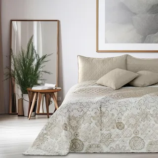 DecoKing Alhambra Bettüberwurf 220 x 240 cm Beige/Weiß