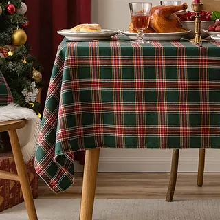 Heavyoff Rechteckige Tischdecke Weihnachten Tischdecke Vintage Karierte, Waschbar für Weihnachts Party Küche Hochzeit Tischtuch Dekoration, Rot Grün, 60x60cm