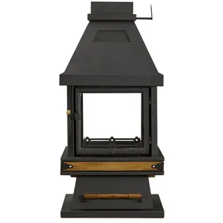 aea Edelstahl-Holz-Kamin Schwarz/Braun