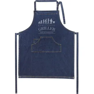 Jeans-Schürze mit Namen - Motiv Griller - lustig - viele Motive - Kochschürze - Grillschürze - personalisiert - dunkelblau - Größe 75x90 cm - persönliches Geschenk - mit Wunschname - mit Wunschmotiv