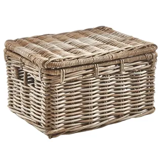 Kobolo Truhe Rattantruhe Kiste aus Rattan in kubu grey - groß (1 Stück, 1 St., mit Aufbewahrungsfach), Trucke mit Deckel grau