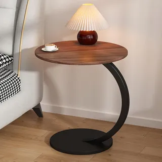 Kleiner Beistelltisch C Form, Runder Tisch als Ablagefläche, Retro-Sofa-Beistelltisch, Moderner Kleiner Couchtisch, Teetisch, Nachtständer für Wohnzimmer, Teestube(Brown Black)