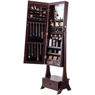 Vevor Spiegel Schmuckschrank Standspiegel mit Stauraum Ganzkörperspiegel Braun