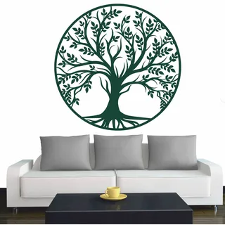 INDIGOS UG - Wandtattoo Wohnzimmer - Wandaufkleber Baum des Lebens - 0 - Lebensbaum Weltenbaum - 80x80 cm - Dunkelgruen - Aufkleber Kinderzimmer Schlafzimmer Küche Badezimmer Büro Dekoration