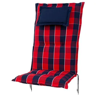 KETTtex Hochlehnerauflage Hochlehner Rom 0851 rot-blau kariert 123x50x9 cm KETTtex, (1 St), mit Bindebändern Halteband verstellbar rot