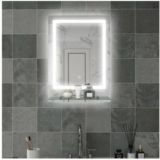 Kleankin Spiegel mit Beleuchtung, Touch-Schalter, Memory-Funktion (Wandspiegel, 1-St., Badezimmerspiegel), mit Anti-Beschlag, 70 x 50 cm weiß