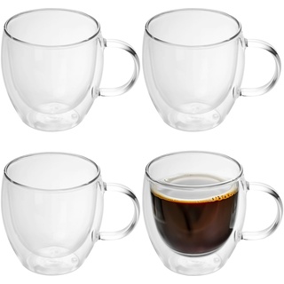 Intirilife 4x Doppelwandiges Thermo Glas Set in 100 - 150ml - Mundgeblasen isoliert für Latte Macchiato, als Teeglas oder Kaffeeglas