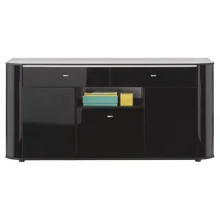 Sideboard ODESSA, Schwarz Hochglanz, Schwarz matt, 3 Türen, 2 Schubladen, inkl. LED-Beleuchtung, B 180 x H 86 x T 38 cm schwarz