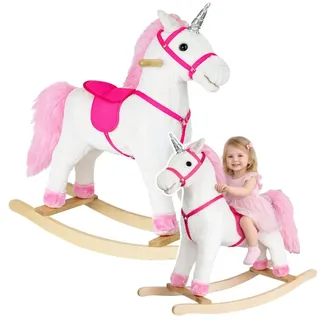 Schaukelpferd Einhorn Weiß mit Sound Beweglichem Maul Plüsch Rocker Kinder 74cm