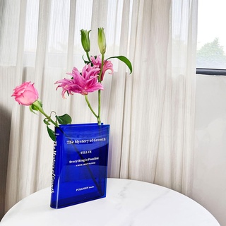 Transparente Blumenvase im Buch-Stil, dekorative Vase für Tafelaufsatz, Acryl, hohe quadratische Vasen, Bibliothek, Hochzeit oder Geschenk – unzerbrechlich (transparentes Blau)