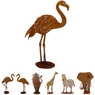Gartenfigur Rost auf festem Stand – Hochwertig & Wetterfest - Metall Tierfigur - Edelrost Dekofigur/Tier Figur – Gartendeko/Dekoration (Flamingo - Höhe 91cm)