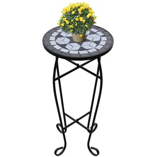 furnicato Beistelltisch Mosaik-Keramik 30 cm Durchmesser Schwarz-Weiß mit (1-St), Wetterfester Outdoor-Tisch, pflegeleicht und stabil für den Balkon schwarz 60 cm