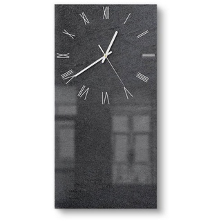 DEQORI Wanduhr 'Schiefertafel Stein-Optik' (Glas Glasuhr modern Wand Uhr Design Küchenuhr) grau|schwarz 30 cm x 60 cm