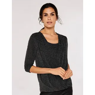 Apricot Wickelshirt Top in Wickeloptik (1-tlg) mit Glitzer schwarz S (36)