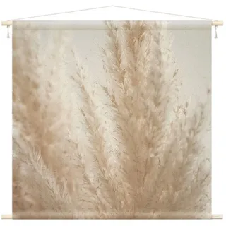 Bilderdepot24 Wandteppich modern Landhaus Gräser beige, quadratisch, Höhe: 2.6 mm, großes Wandbild aus Natur-Baumwolle Wandbehang Stoffbild Tuch Wollseil beige quadratisch | 145 cm x 145 cm x 2.6 mm