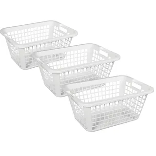 Ebaxx Wäschekorb 3 Stück große Wäschekörbe Griff Robust Plastik Kunststoff Set weiß