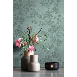 Newroom Vliestapete, Grün Tapete Blumen Floral - Blumentapete Mustertapete Weiß Dunkelgrün Blätter Modern für Schlafzimmer Wohnzimmer Küche bunt
