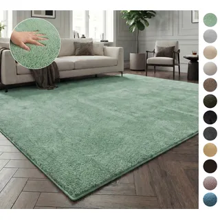 OTTO home Teppich Cali, in Standard- und Premium-Qualität, 13 mm oder 16 mm Höhe, rechteckig, Uni-Farben, kuschelig, & weich, waschbar, Wohnzimmer, Schlafzimmer grün rechteckig | 180 cm x 230 cm