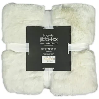 jilda-tex Wohn- Kuscheldecke Felloptik Rabbit Deluxe 750 GSM 150x200 220x240 cm Kunst-Felldecke (Weiß 220x240)