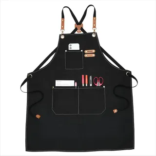 MEEDEN Schürze zum malen Polyester Canvas: Malschürze für Damen und Herren - Kochschürze mit verstellbarem Gurt und 3 Taschen - Schürze für Künstler Malerei Küche Kochen Garten Grill, Schwarz