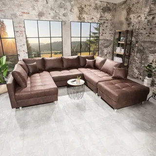 Moderne XXL-Wohnlandschaft KENT - 305cm - braun - Bigsofa inkl. Hocker & Kissen