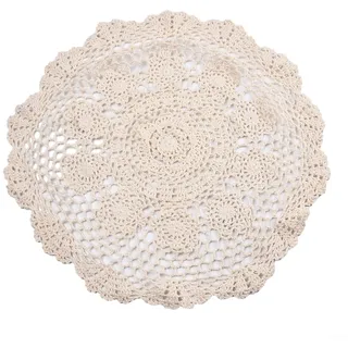 CARMOTTER Runde Tischdecke im Vintage-Stil, gehäkelt, Baumwolle, kleine Spitze, Tischdecke für Heimdekoration, 50 cm Durchmesser, Beige
