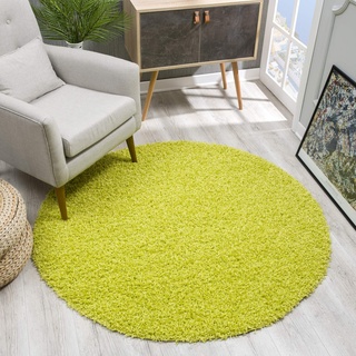 SANAT Teppich Rund - Hellgrün Hochflor, Langflor Modern Teppiche fürs Wohnzimmer, Schlafzimmer, Esszimmer oder Kinderzimmer, Größe: 120x120 cm