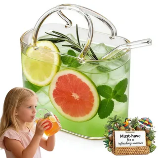 Glass Purse for Drinks, Purse Drinking Glass with Straw, 26oz Unique Wine Glasses, Decorative Fish Bowl Vase with Straw, Handbag Shaped Vases for Cute Room Decor for Fruit Juice, Tea, Flowers (1pc)