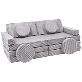 Velinda Spielsofa Modulsofa Spielmöbel Kindersofa Familienmöbel Bausteine-Set + Lenkrad (Farbe: grau (Cord))