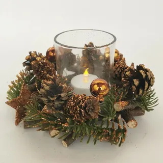 Adventsgesteck Holzkranz Deko Windlicht Advent Adventskranz Weihnachten kupfer