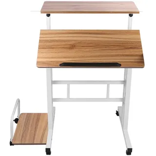 Computertisch, höhenverstellbar, Laptoptisch mit Rollen, mobiler Schreibtisch, PC-Tisch, Stehpult, 102 x 60 x 67 – 115 cm, Eiche antik