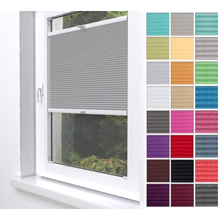 Home-Vision® Premium Plissee Faltrollo ohne Bohren zum Kleben Innenrahmen Blickdicht Sonnenschutz Jalousie für Fenster & Tür (Grau, B40 x H200cm)