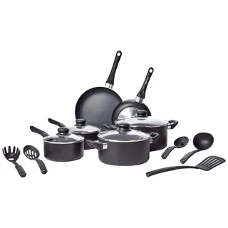 Amazon Basics Topf-Set 15-tlg. 7 x Kochtopf + 3 x Bratentopf + 5 x Pfanne