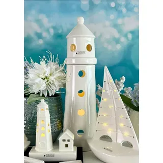 TIZIANO - DESIGN & EMOTIONS Dekofigur Dekoobjekt Deko Leuchtturm Farol LED Porzellan 21 cm