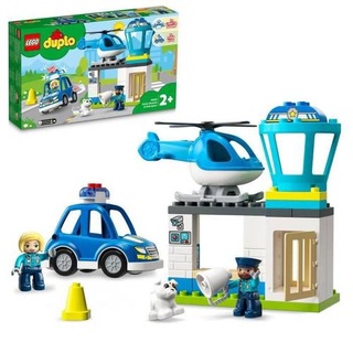 LEGO 10959 DUPLO Polizeiwache und Polizeihubschrauber, Auto mit Blinklicht und Sirene, Entwicklungsspielzeug für 2-Jährige