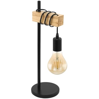 Mengjay Tischlampe, Vintage Tischleuchte im Industrial Design, Retro Lampe, Nachttischlampe aus Stahl und Holz, Farbe: schwarz, Fassung: E27, inkl. Schalter