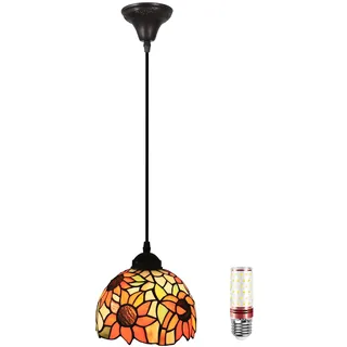 Uziqueif A, Hängelampe, Tiffany Style Lamp, 8 Zoll Esstisch Lampen Hängend, Vintage Pendelleuchte, Glas Pendant Light, Höhenverstellbar, Pendelleuchten für Küche Schlafzimme Wohnzimmer Flur