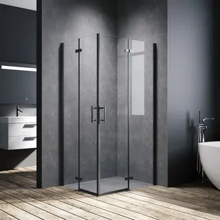 SONNI Schwarzes Duschabtrennung 100x120x195cm Pendeltür Falttür Eckdusche 6mm NANO Klarglas Drehfalttür Eckeinstieg Bad - Schwarz