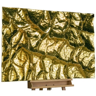 KUNSTLOFT Metallbild Goldenes Versteck 120x82 cm, handgefertiges Wandrelief 3D goldfarben