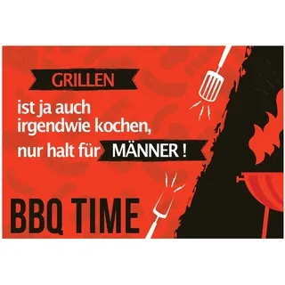 LILENO HOME Grill u. BBQ Matte 75 x 120 cm (BBQ Time Männer Rot) - als perfekte bodenschutz Unterlage für Gas u. Holzkohlegrill - Grillunterlage Bodenschutzmatte für Familien-Grillabend