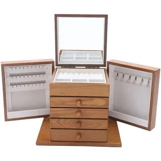 Schmuckkasten 5-lagige Schmuckkästchen Rustikale Holz Schmuckschatulle mit Spiegel Groß Schmuck Organizer für Damen Mädchen