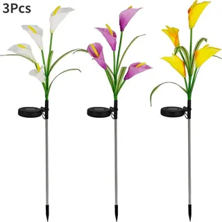 ANTCOOL LED Solar Calla Lotus Licht Mehrfarbiges Rasenlicht Wasserdichtes Landschaftslicht im Freien für Hofpassage Dekoration (3 Stück)